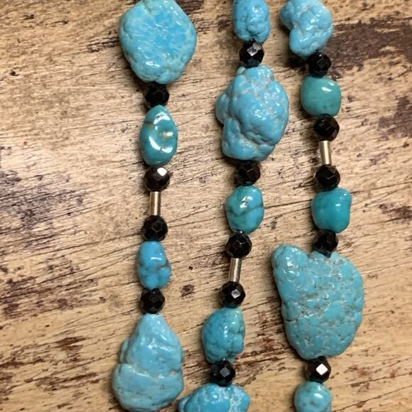 Jay King Necklace Sterling Silver, Turquoise & Black Spinel Three Strand DTR - Picture 6 of 9